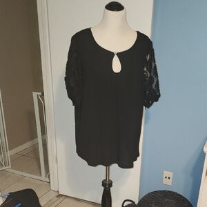 Chic Black Lace Sleeve Women's Blouse